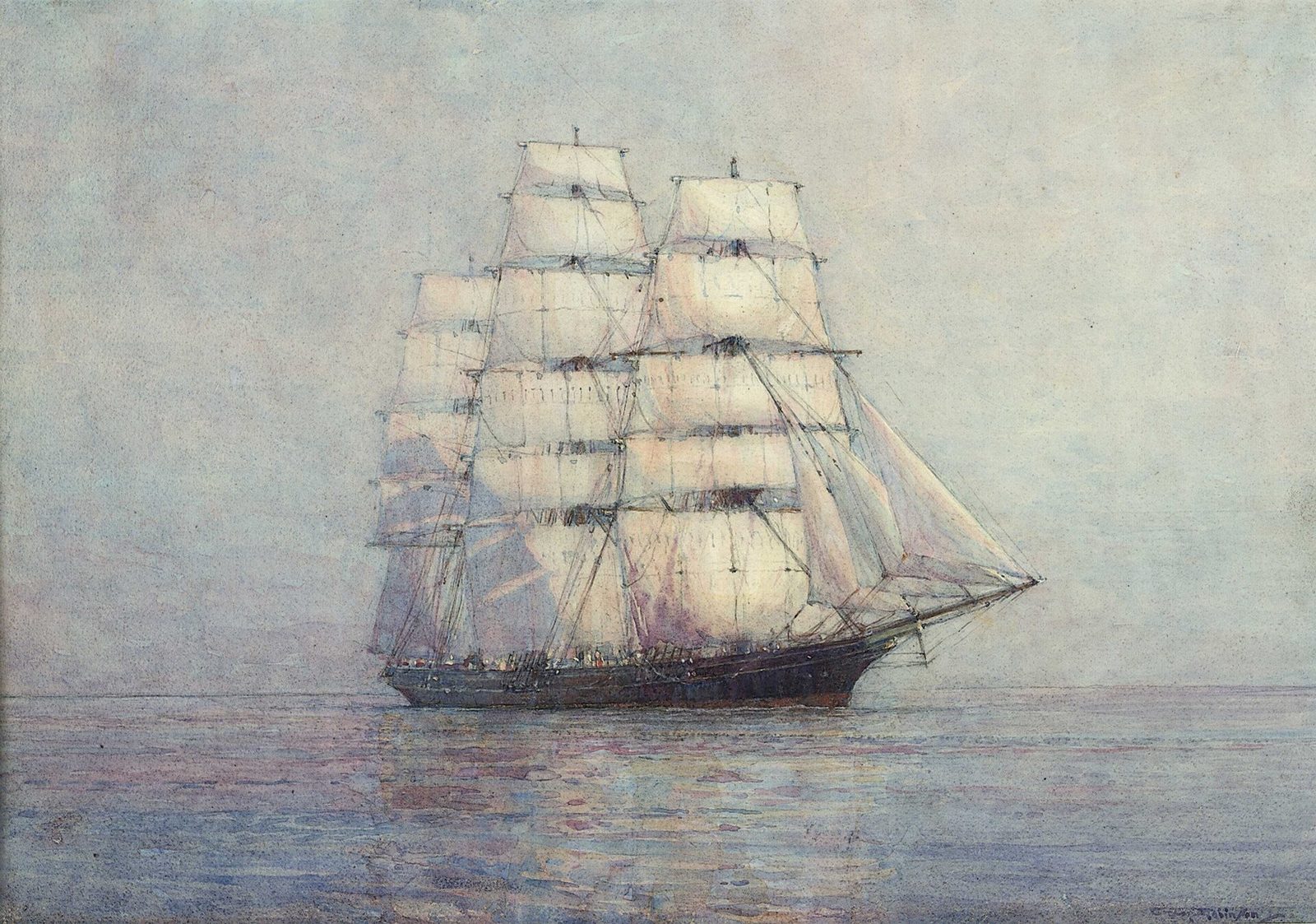 Painting of the tea clipper Cutty Sark under full sail