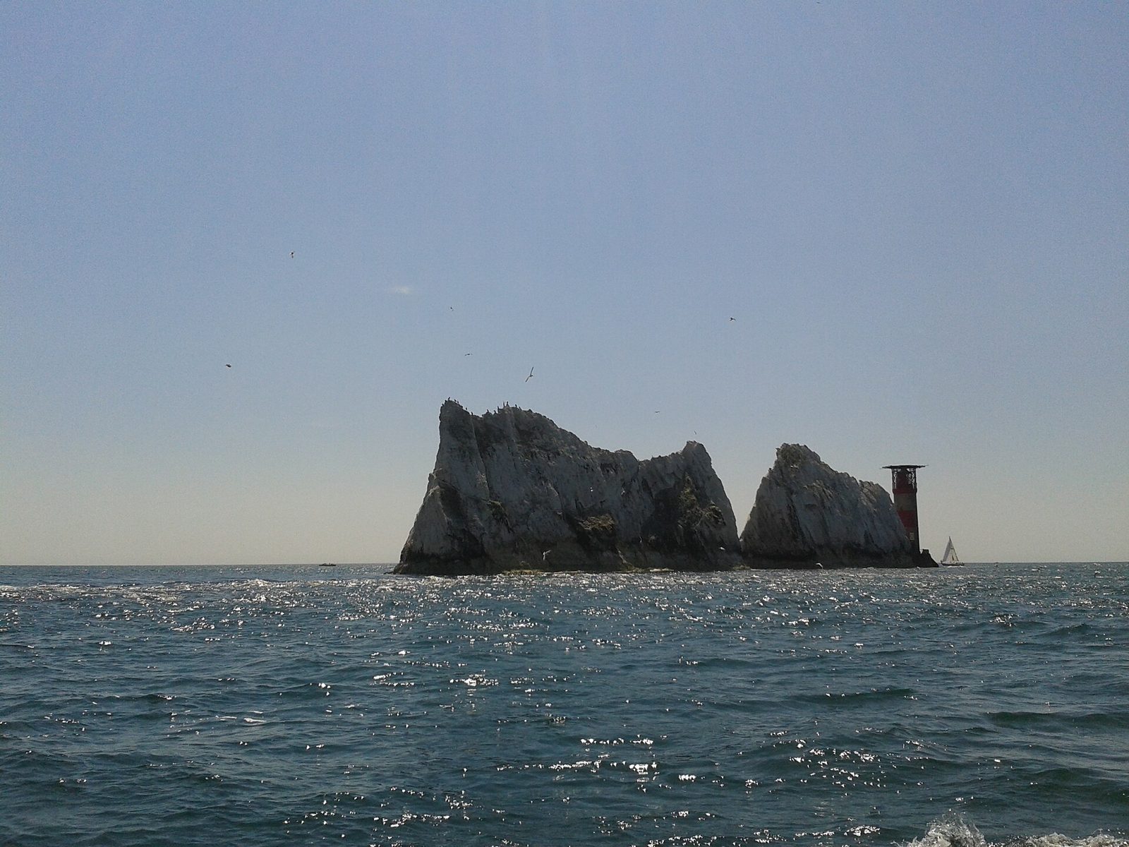 The Needles chalk stacks and lighthouse off the Isle of Wight